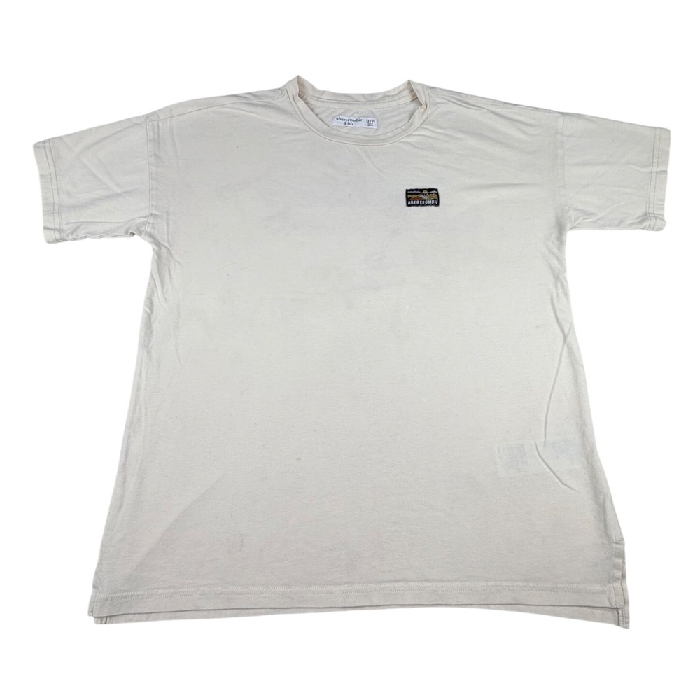 Abercrombie Kids Cream Graphic T-Shirt Mountain Landscape Logo Size 13/14